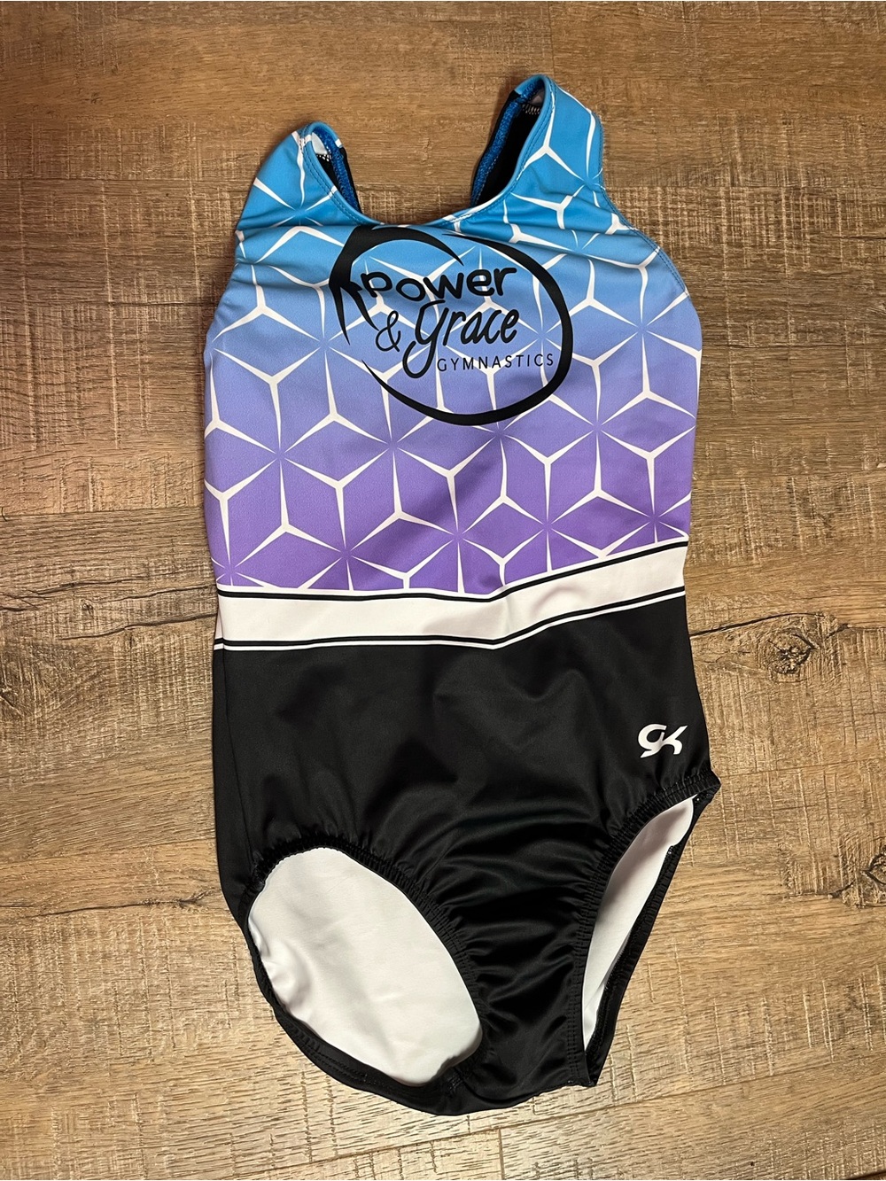 GK Blue and Purple Geometric Power & Grace Gymnastics Leotard